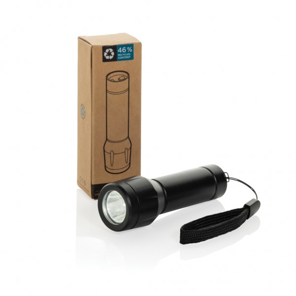 Flara USB-aufladbare Taschenlampe aus RCS recyceltem ABS, schwarz