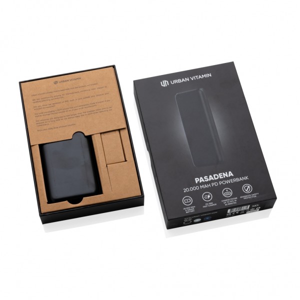 Urban Vitamin Pasadena 20.000mAh 18W PD Powerbank, schwarz