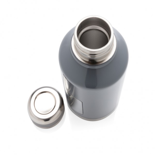 Auslaufsichere Vakuumflasche mit Logoplatte, grau