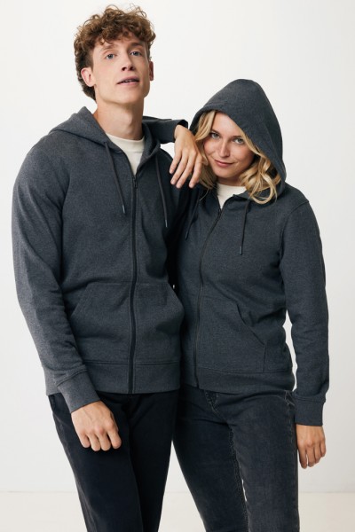 IQONIQ Abisko Zip-Kapuzenpullover aus recycelter Baumwolle, heather anthracite XXXL