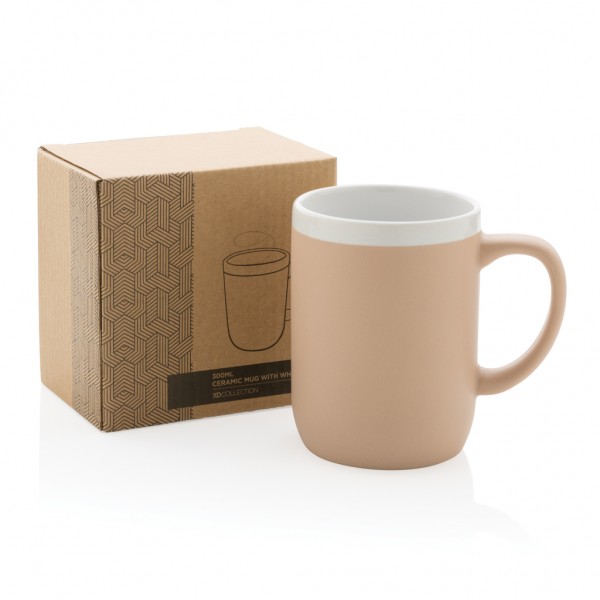 Keramiktasse mit weißem Rand, 300ml, braun