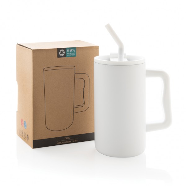 Cube Becher aus RCS recyceltem Stahl 800ml, weiß