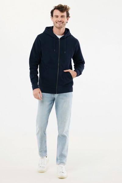 IQONIQ Abisko Zip-Kapuzenpullover aus recycelter Baumwolle, navy blau XXL