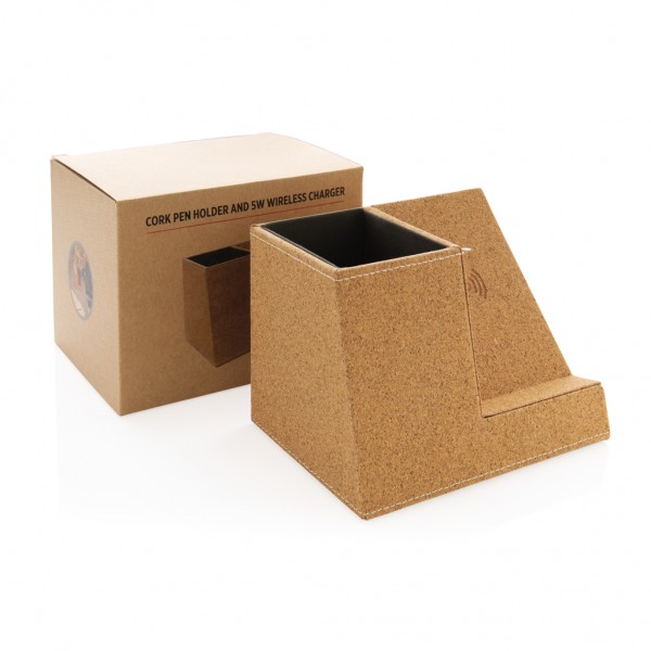 Kork Stiftehalter mit 5W Wireless Charger, khaki