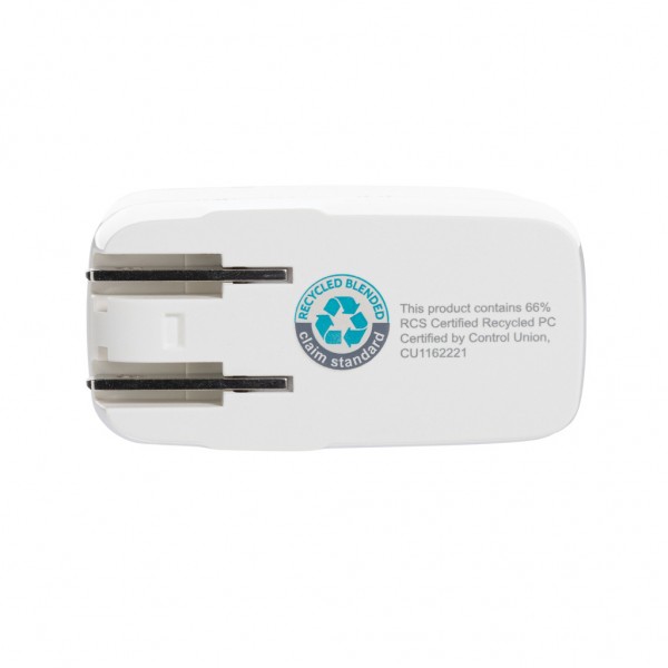 TravelCharge Pro Reiseladegerät mit USB-C aus RCS rec. ABS, weiß