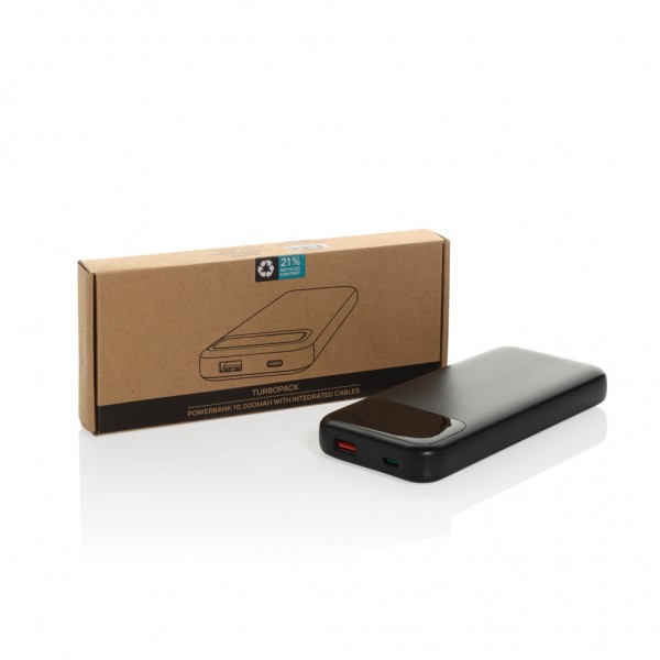 Turbopack 10000mAh Powerbank mit integr. Kabeln aus RCS rABS, schwarz