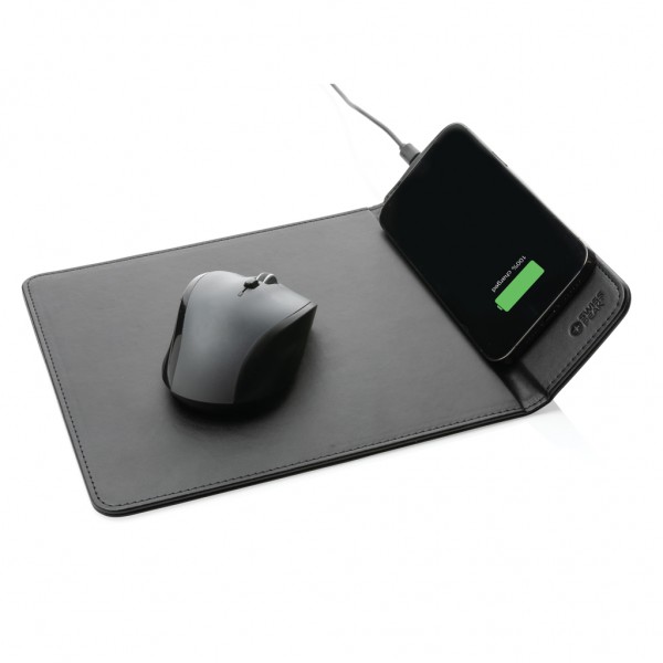 Swiss Peak RCS recyceltes 10W Wireless-Charging PU Mauspad, schwarz