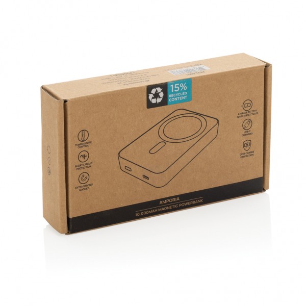 Amporia 10.000mAh magnetische Powerbank aus RCS rec. ABS, schwarz