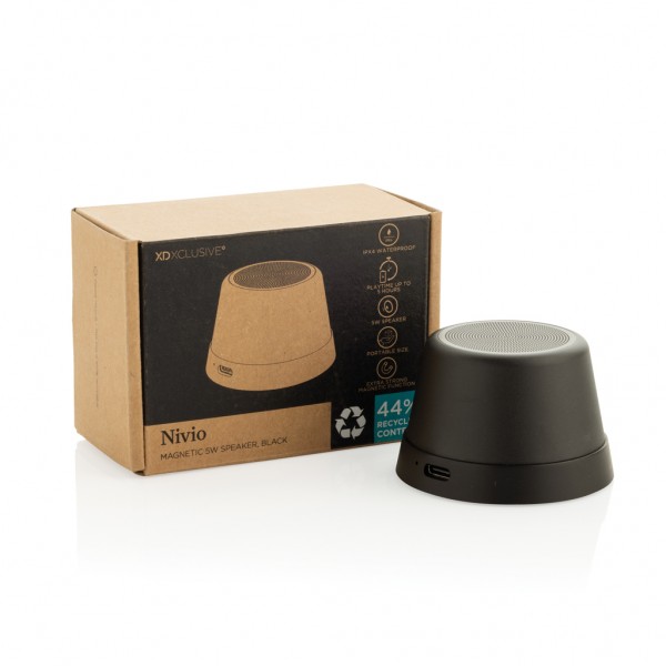 Nivio magnetischer 5W-Speaker aus RCS recyceltem Aluminium, schwarz