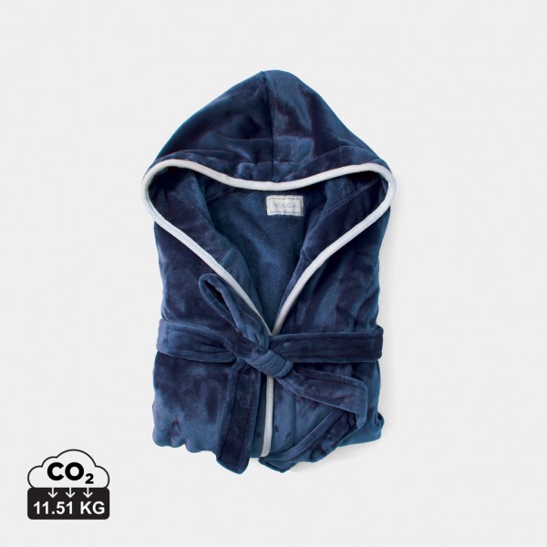 VINGA Louis Luxus Plüsch GRS rPET Bademantel Größe S/M, navy blau