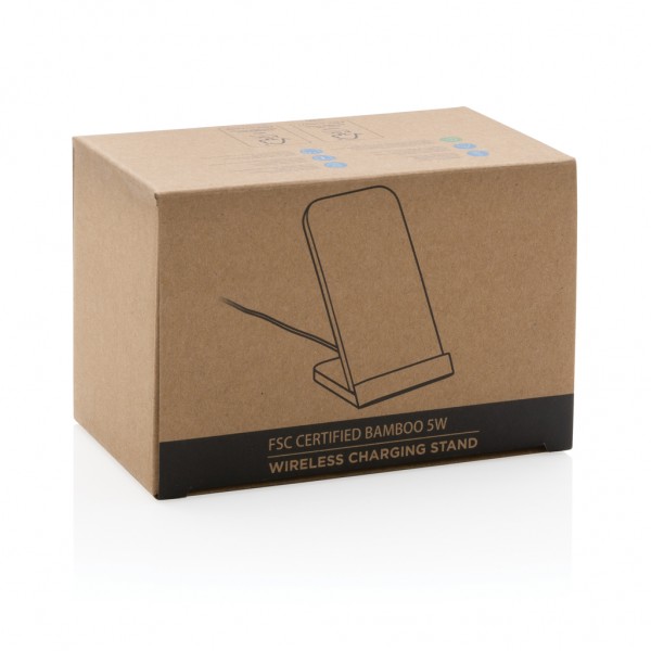 Kabelloser 5W-Ladeständer aus Bambus, braun