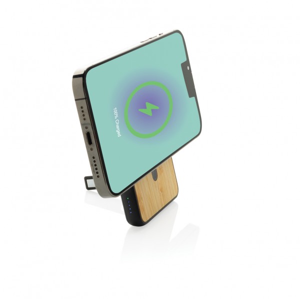 Zen 5000mAh 5W magnetische Bambus-Powerbank aus RCS rPlastik, schwarz
