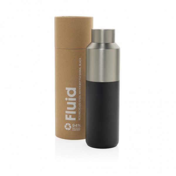 Fluid Flasche aus RCS-zertifiziert recyceltem Stahl, 600ml, schwarz