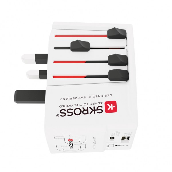 SKROSS World Travel Adapter MUV 65W PD mit USB-C-Kabel, weiß