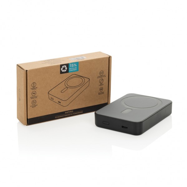 Amporia 10.000mAh magnetische Powerbank aus RCS rec. ABS, schwarz
