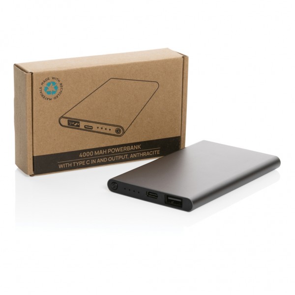 4.000mAh Type-C Powerbank aus RCS recyeltem ABS & Aluminium, anthrazit