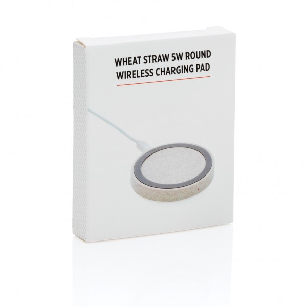 Rundes 5W Charging Pad aus Weizenstroh, khaki