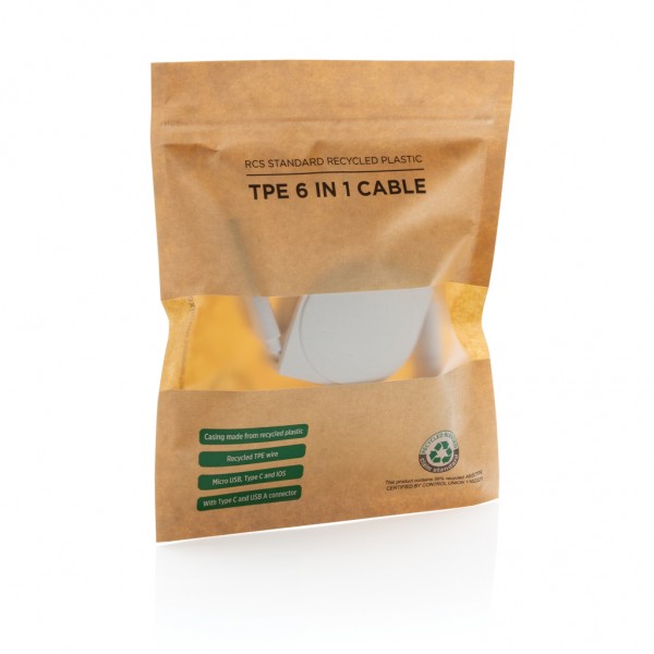 6-in-1 Kabel aus TPE und RCS Standard recyceltem Kunststoff, weiß