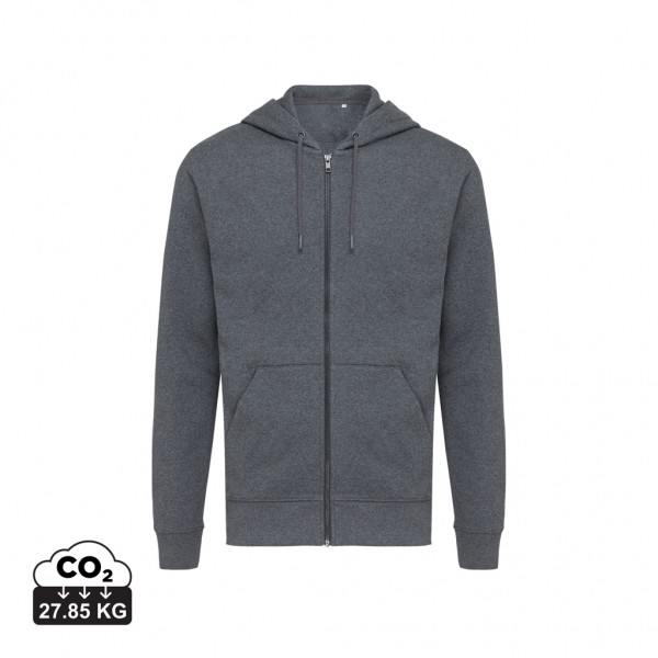 IQONIQ Abisko Zip-Kapuzenpullover aus recycelter Baumwolle, heather anthracite XXXL