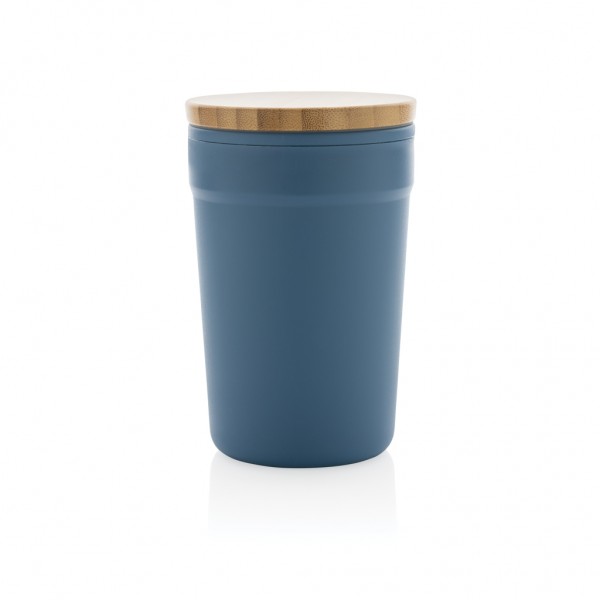 GRS rPP-Becher mit Bambusdeckel, blau