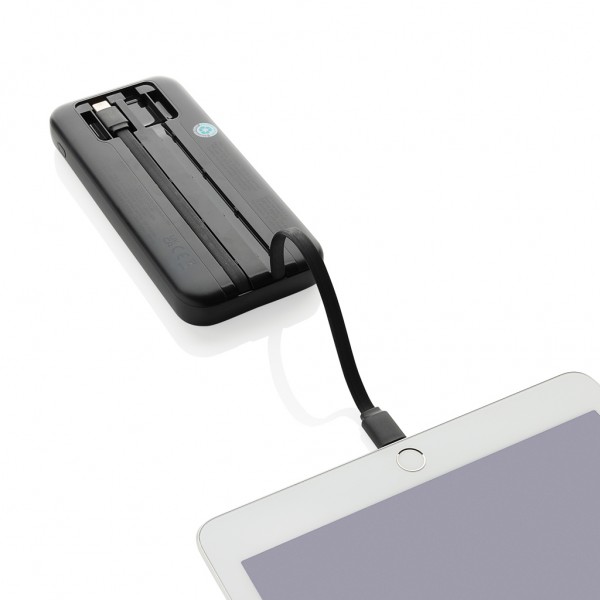 Turbopack 10000mAh Powerbank mit integr. Kabeln aus RCS rABS, schwarz