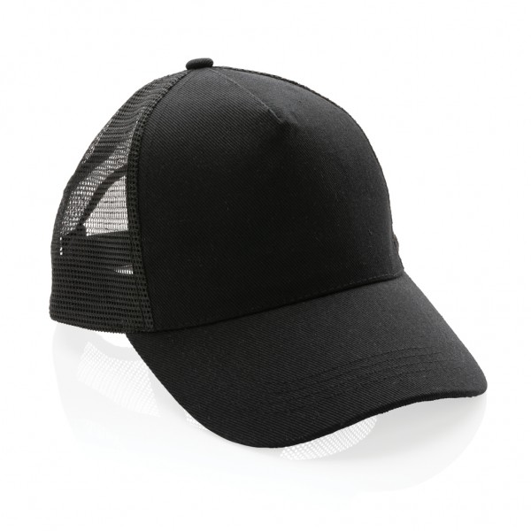 Impact AWARE™ 190gr Brushed rCotton 5 Panel Trucker-Cap, schwarz