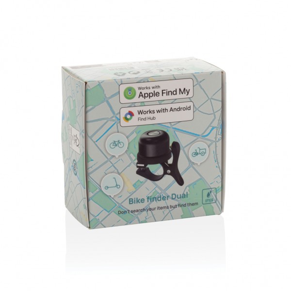Bikefinder Dual Fahrradklingel mit weltweiter Ortung, schwarz