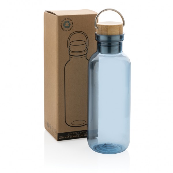 RCS rPET Flasche with Bambusdeckel und Griff, blau