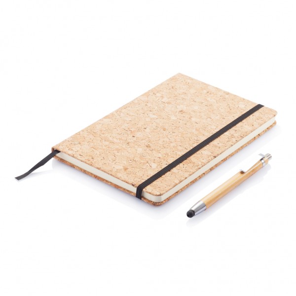 Kork A5 Notizbuch mit Bambus Stift und Stylus, braun