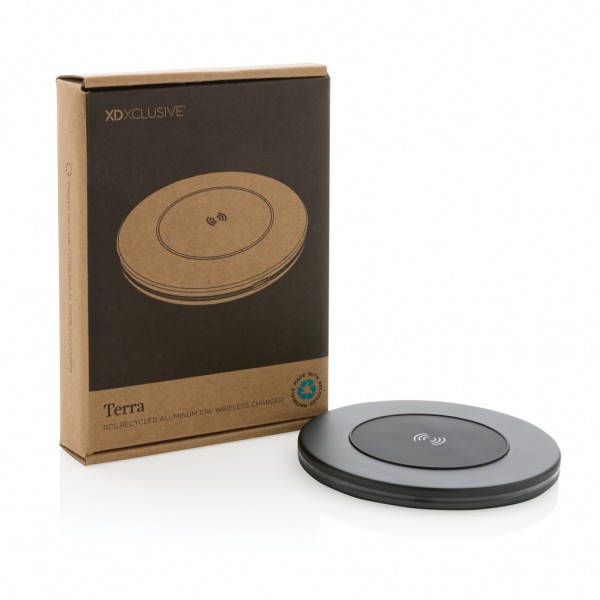 Terra 10W Wireless Charger aus RCS recyceltem Aluminium, grau