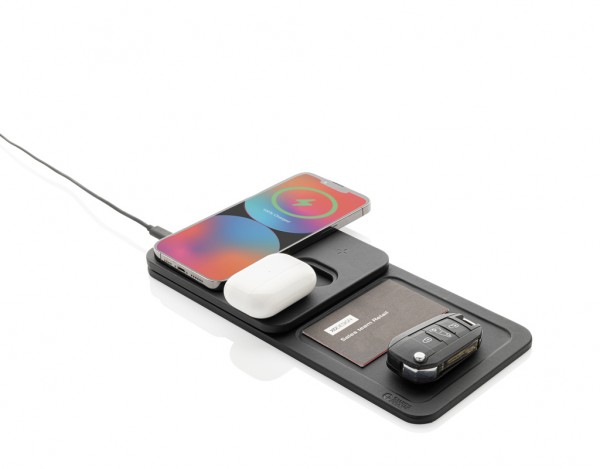 Swiss Peak 3-in-1- Wireless-Charging Desk-Tray aus RCS rPU, schwarz