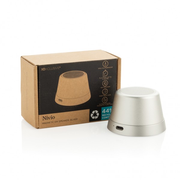 Nivio magnetischer 5W-Speaker aus RCS recyceltem Aluminium, silber
