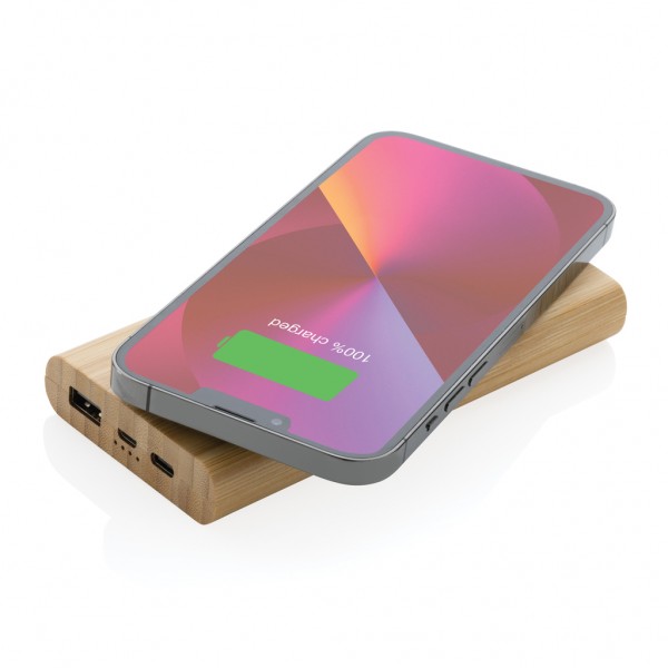 8.000mAh Bambus-Wireless-Powerbank, braun