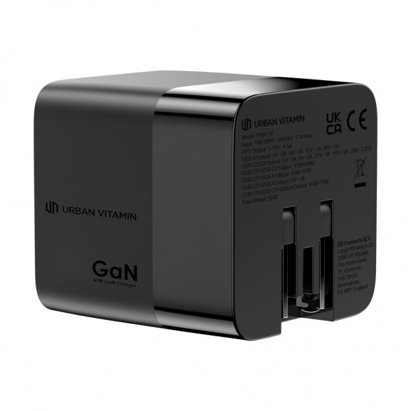 Urban Vitamin Mendocino 65W GaN-Charger mit einziehb. Kabel, schwarz