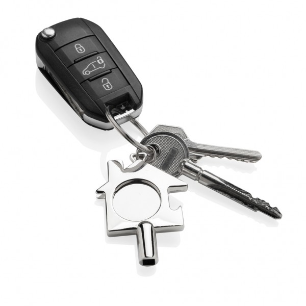 3-in-1 Schlüsselring aus RCS rec. Zinklegierung, silber