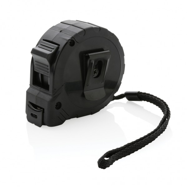 5m/19mm Maßband mit Stop-Taste aus RCS recycelt. Kunststoff, schwarz