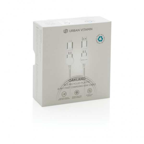 Oakland RCS rKunststoff 1,2m 6-in-1 Fast-Charging 45W Kabel, weiß