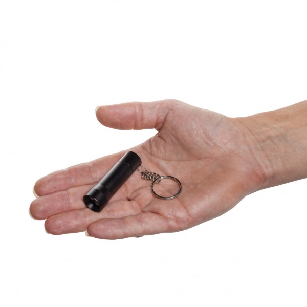 Flash Schlüsselanhänger-Taschenlampe aus RCS rec. Aluminium, schwarz