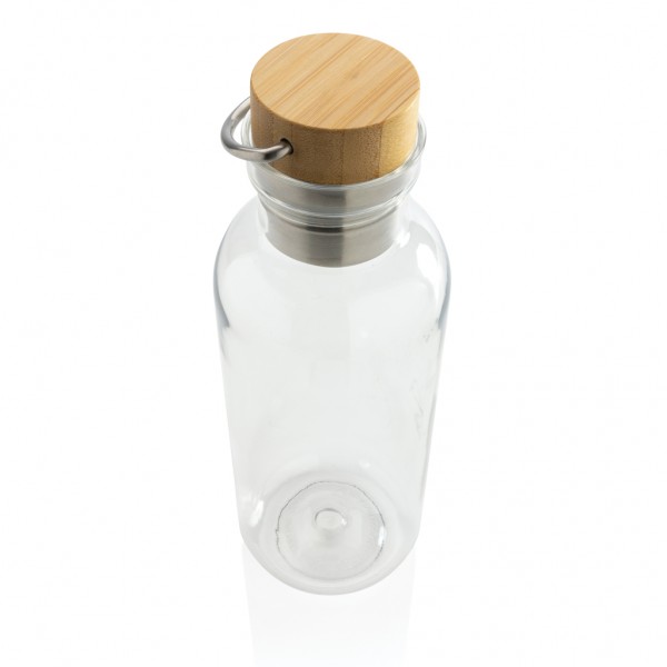 RCS rPET Flasche with Bambusdeckel und Griff, transparent
