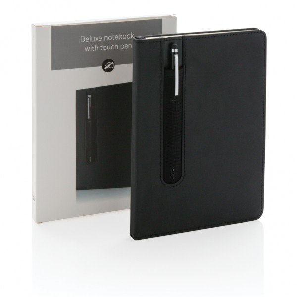 Basic Hardcover PU A5 Notizbuch mit Stylus-Stift, schwarz