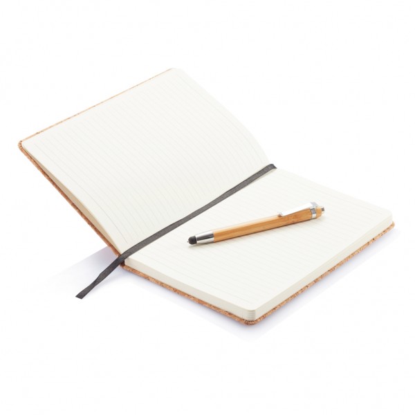 Kork A5 Notizbuch mit Bambus Stift und Stylus, braun