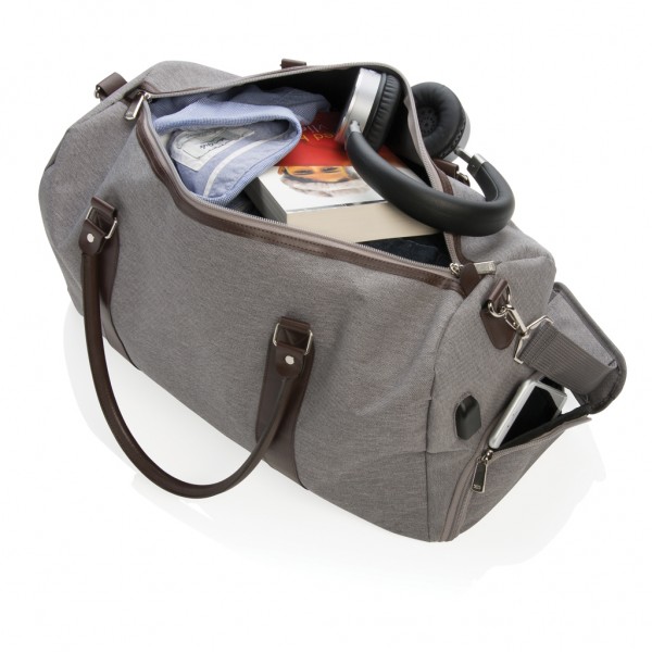 Wochenendtasche mit USB A-Ausgang, grau