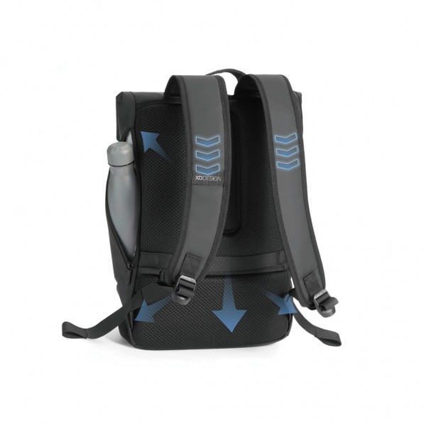 Urban wasserabweisender Flap-Top Rucksack, schwarz