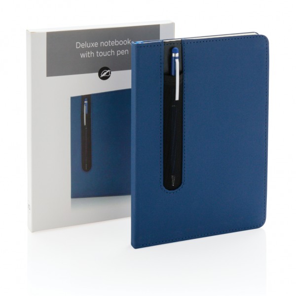 Basic Hardcover PU A5 Notizbuch mit Stylus-Stift, navy blau