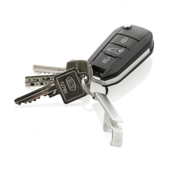 Flaschen- und Dosenöffner aus RCS recyceltem Aluminium, silber