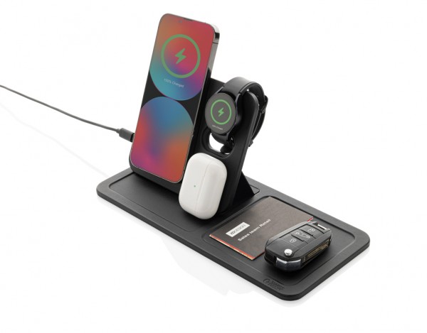 Swiss Peak 3-in-1- Wireless-Charging Desk-Tray aus RCS rPU, schwarz