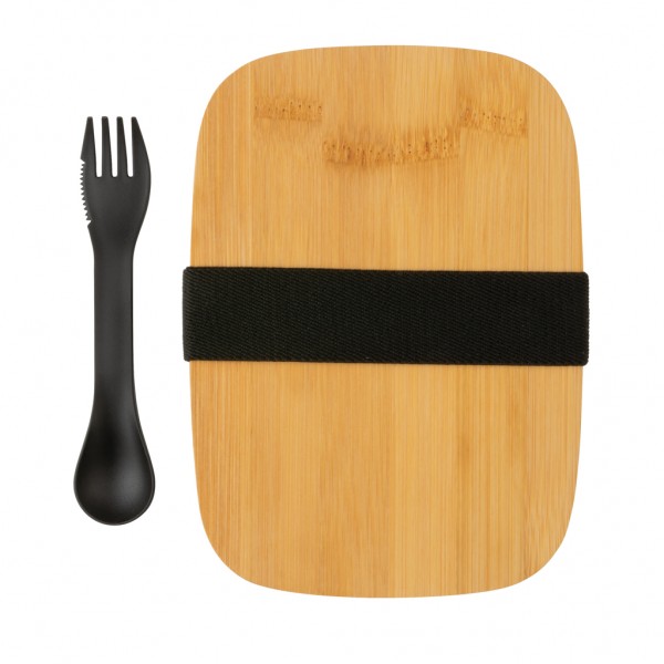 Stainless Steel Lunchbox mit Bambus-Deckel und Göffel, silber