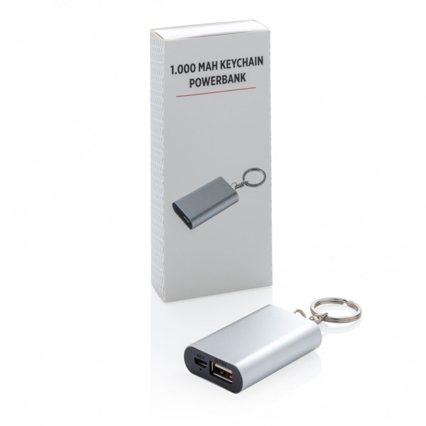 1.000 mAh Schlüsselanhänger Powerbank, silber