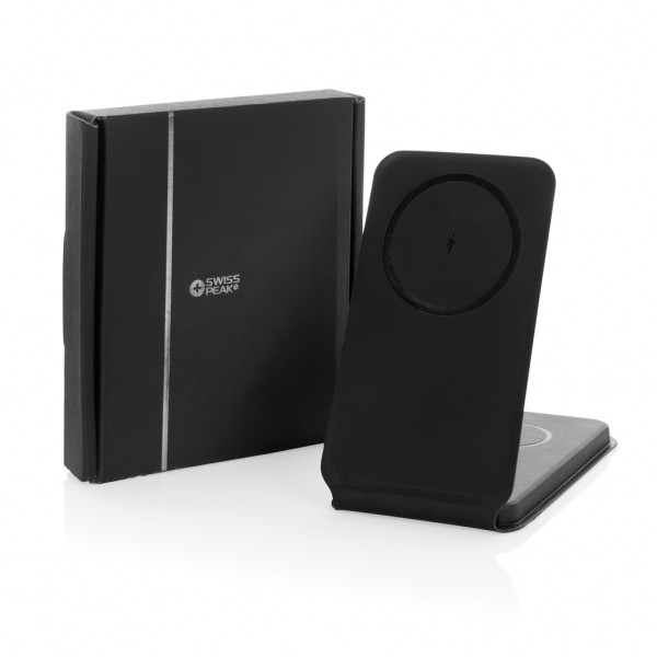 Swiss Peak 15W 3-in-1 magnetischer Wireles Charger aus rPU, schwarz