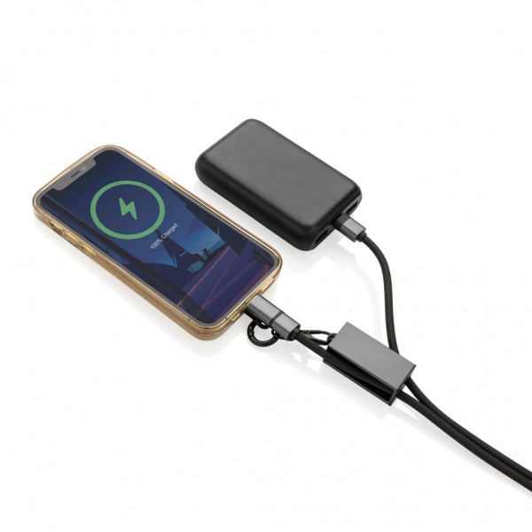 Terra 60Wduales Ladekabel aus RCS recyceltem PET mit Lanyard, grau